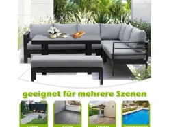 MeXo Aluminium Lounge-Set mit Esstisch für 8 Personen Schwarz