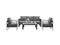 MeXo Gartenmöbel Set aus Aluminium Loungeset für 5 Personen Grau