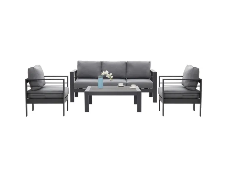 MeXo Gartenmöbel Set aus Aluminium Loungeset für 5 Personen Grau