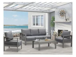 MeXo Gartenmöbel Set aus Aluminium Loungeset für 5 Personen Grau