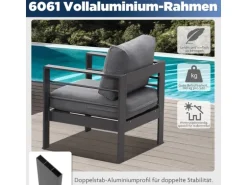 MeXo Gartenmöbel Set aus Aluminium Loungeset für 5 Personen Grau