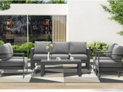 MeXo Gartenmöbel Set aus Aluminium Loungeset für 7 Personen Grau