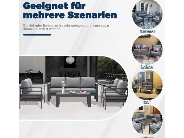 MeXo Gartenmöbel Set aus Aluminium Loungeset für 7 Personen Grau