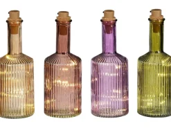 Mica Decorations Flasche Braun Grün Lila Hellbraun LED Ø 8 cm Farbsortiert