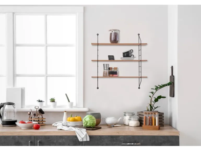 Mirrors & More Metall-Wandregal Ella mit Holz 60 cm x 62 cm x 14,5 cm