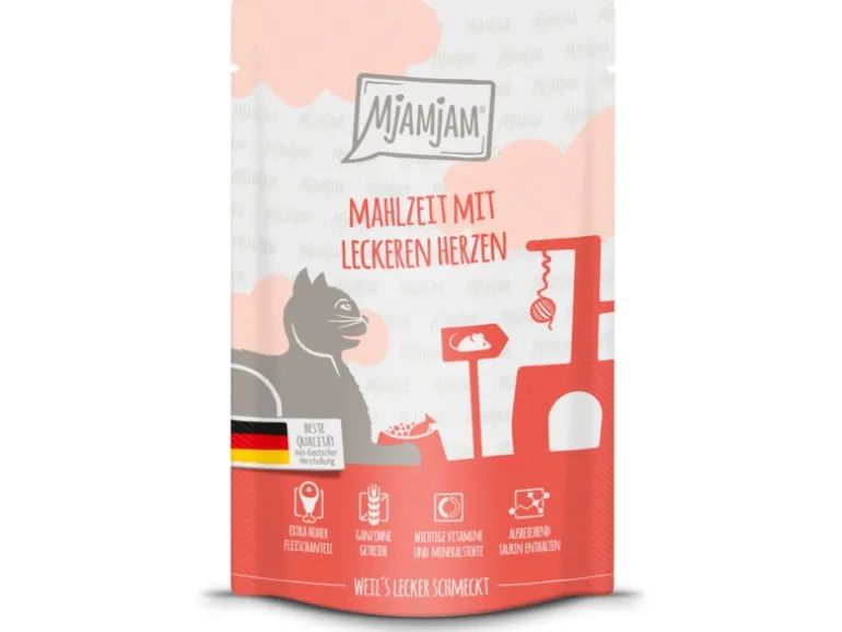 Mjamjam Nassfutter Quetschie Mahlzeit mit Leckeren Herzen 125 g