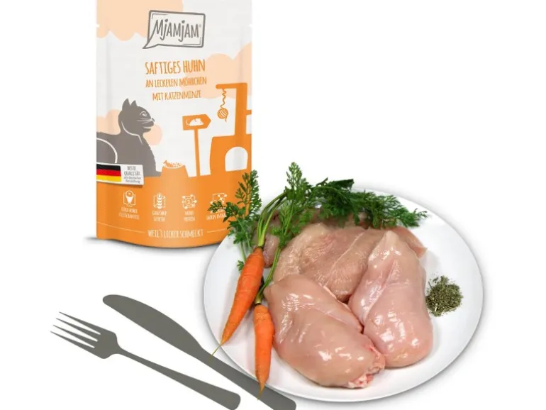 Mjamjam Nassfutter Quetschie Saftiges Huhn an Leckeren Möhrchen 125 g