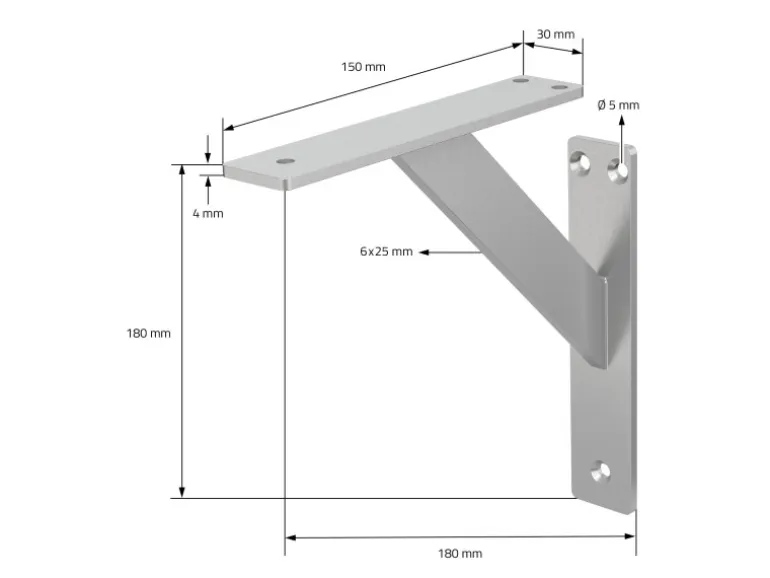 ML-Design 2 Stück Regalhalterung 180x180 mm Silber Aluminium Schwebende