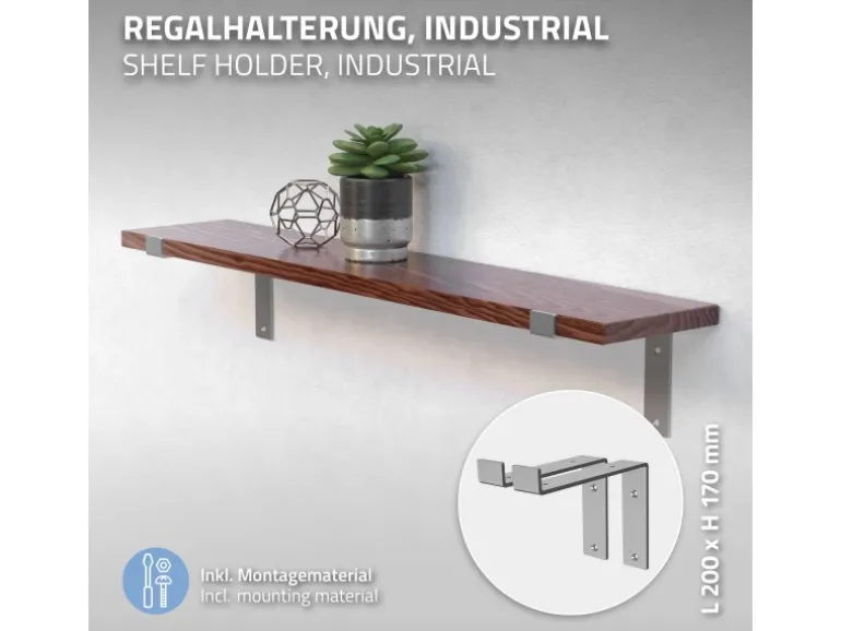 ML-Design 4 Stück Regalhalterung 20x4x14,5 cm Grau aus Metall 8 Zoll L-Form