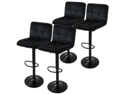 ML-Design Barhocker 4Er Set Bezug aus Samt Schwarz mit Rückenlehne und Fußstütze
