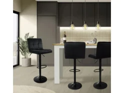 ML-Design Barhocker 4Er Set Bezug aus Samt Schwarz mit Rückenlehne und Fußstütze