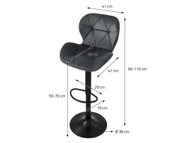ML-Design Barhocker 2Er Set aus Samt Grau Gepolsterter Barstuhl mit Fußstütze