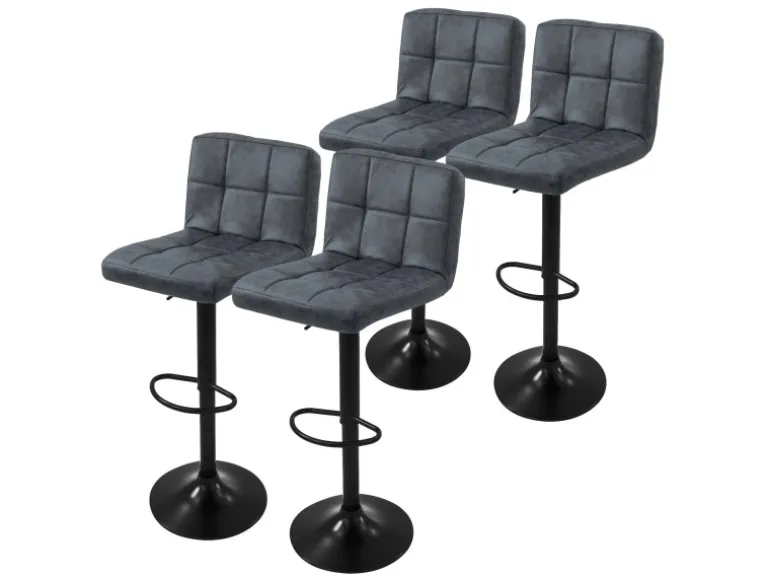 ML-Design Barhocker 4Er Set aus Kunstleder Anthrazit mit Rückenlehne Fußstütze