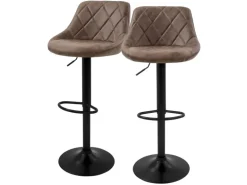 ML-Design Barhocker 2Er Set aus Kunstleder Braun mit Rückenlehne und Fußstütze