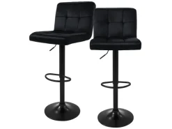 ML-Design Barhocker 2Er Set aus Samt Schwarz Barstuhl mit Rückenlehne Fußstütze