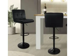 ML-Design Barhocker 2Er Set aus Samt Schwarz Barstuhl mit Rückenlehne Fußstütze