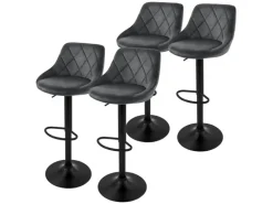 ML-Design Barhocker 4Er Set aus Samt Grau mit Rückenlehne Drehbar