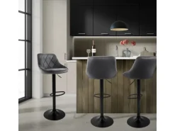 ML-Design Barhocker 4Er Set aus Samt Grau mit Rückenlehne Drehbar