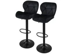 ML-Design Barhocker 2Er Set Samt Schwarz Gepolsterter Barstuhl mit Rückenlehne