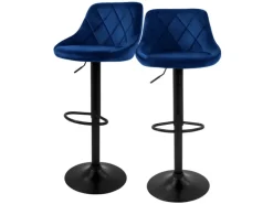 ML-Design Barhocker 2Er Set aus Samt Blau Barstuhl mit Rückenlehne und Fußstütze