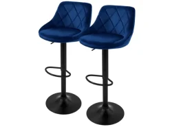 ML-Design Barhocker 2Er Set aus Samt Blau Barstuhl mit Rückenlehne und Fußstütze