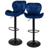 ML-Design Barhocker 2Er Set aus Samt Blau mit Rückenlehne und Fußstütze