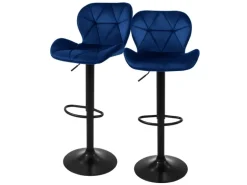 ML-Design Barhocker 2Er Set aus Samt Blau mit Rückenlehne und Fußstütze