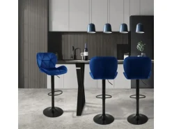 ML-Design Barhocker 2Er Set aus Samt Blau mit Rückenlehne und Fußstütze