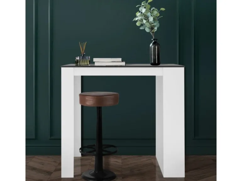 ML-Design Bartisch mit 3-Stufigem Regal Weiß-Anthrazit 117x106x57 cm Stehtisch