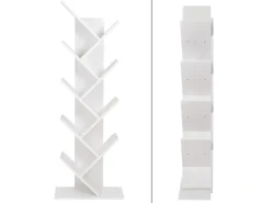 ML-Design Bücherregal mit 9 Ebenen in Baumform 50x25x140cm Weiß Holz Standregal
