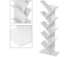 ML-Design Bücherregal mit 9 Ebenen in Baumform 50x25x140cm Weiß Holz Standregal