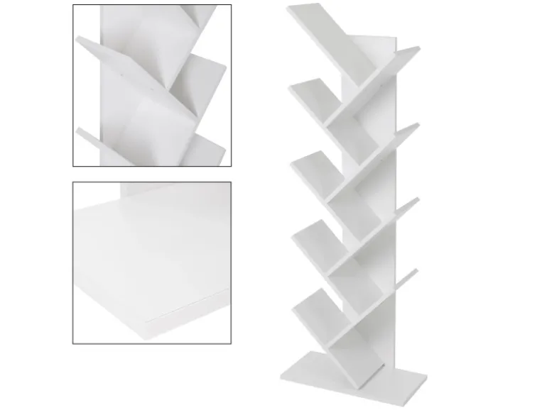 ML-Design Bücherregal mit 9 Ebenen in Baumform 50x25x140cm Weiß Holz Standregal