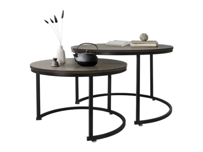 ML-Design Couchtisch 2Er Set Rund 59x40cm und 74x48cm Eiche-Dunkel