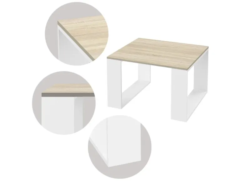 ML-Design Couchtisch 65x65x40 cm Eicheoptik-Weiß Quadratischer