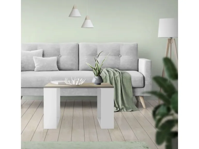 ML-Design Couchtisch 65x65x40 cm Eicheoptik-Weiß Quadratischer