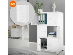 ML-Design 4Er Set Aktenschrank 75x40x120 cm Weiß Stahl Freistehend