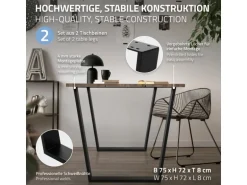 ML-Design 2Er Set Tischbeine Trapez 75x72 cm V-Form Schwarz Profil 8x2 cm Stahl
