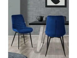 ML-Design Esszimmerstühle 2Er Set Dunkelblau Sitzfläche aus Samt mit Rückenlehne