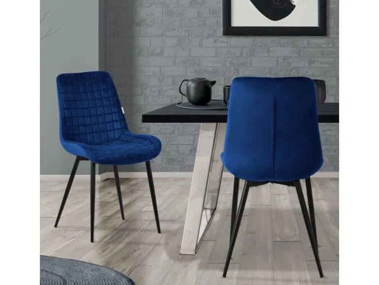 ML-Design Esszimmerstühle 2Er Set Dunkelblau Sitzfläche aus Samt mit Rückenlehne