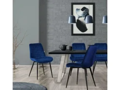 ML-Design Esszimmerstühle 2Er Set Dunkelblau Sitzfläche aus Samt mit Rückenlehne