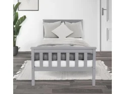 ML-Design Holzbett 90x200 cm Hellgrau Bettgestell mit Lattenrost und Füße