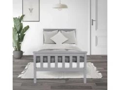 ML-Design Holzbett 90x200 cm Hellgrau Bettgestell mit Lattenrost und Füße
