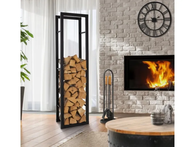 ML-Design Kaminholzregal 40x150x25 cm Rechteckig Schwarz Metall Innen/Außen