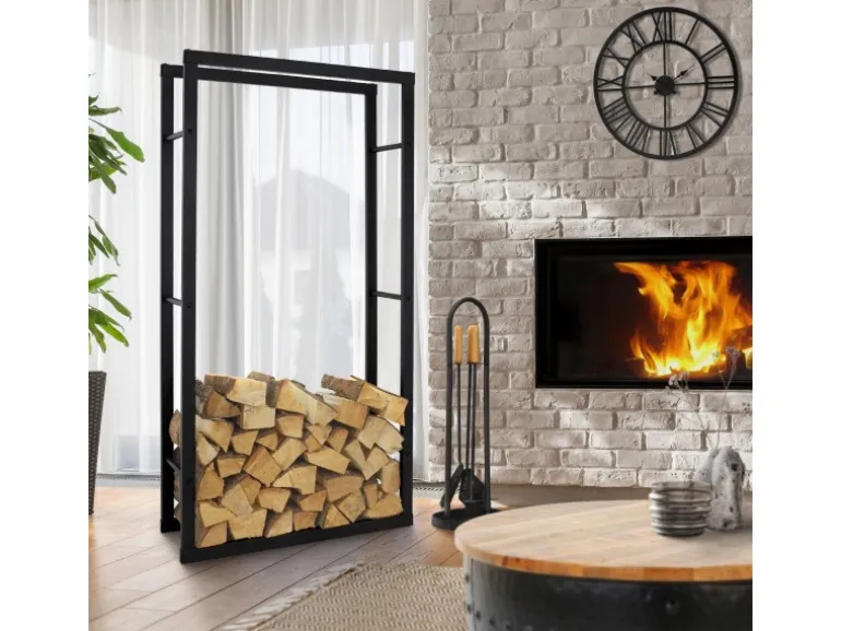 ML-Design Kaminholzregal 80x150x25 cm Rechteckig Schwarz Metall Innen/Außen