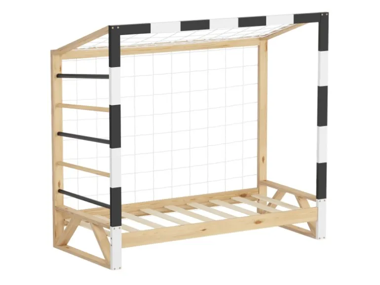 Ml-Design Kinderbett Fußballtor 70x140 cm Schwarz-Weiß Kiefernholz