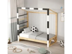 Ml-Design Kinderbett Fußballtor 70x140 cm Schwarz-Weiß Kiefernholz