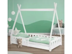 ML-Design Kinderbett Tipi 80x160 cm Weiß mit Rausfallschutz Lattenrost