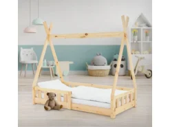 ML-Design Kinderbett Tipi 70x140cm Natur mit Rausfallschutz Lattenrost