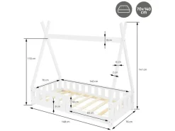 ML-Design Kinderbett Tipi 70x140 cm Weiß mit Rausfallschutz Lattenrost