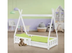 ML-Design Kinderbett Tipi 70x140 cm Weiß mit Rausfallschutz Lattenrost